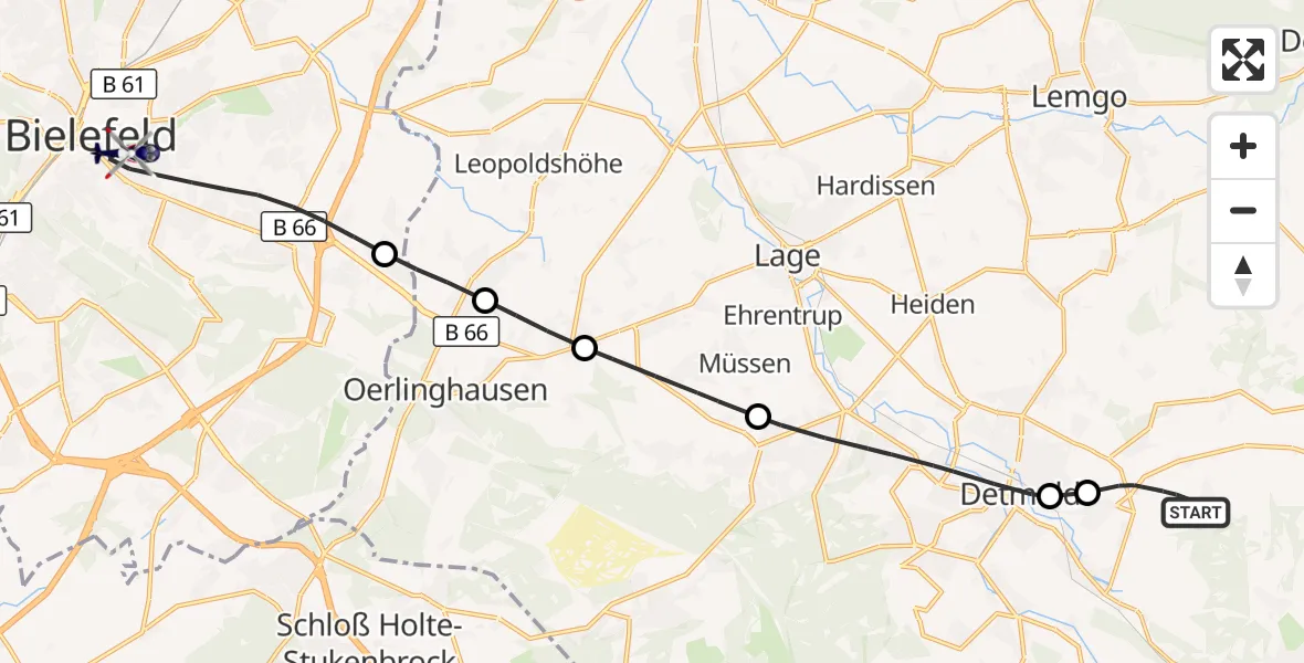 Flugroute Polizeihubschrauber Detmold - Bielefeld, 30 Oktober 2026, 13:06