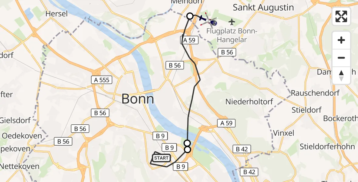 Flugroute Polizeihubschrauber Bonn - Sankt Augustin, 30 Oktober 2026, 13:25