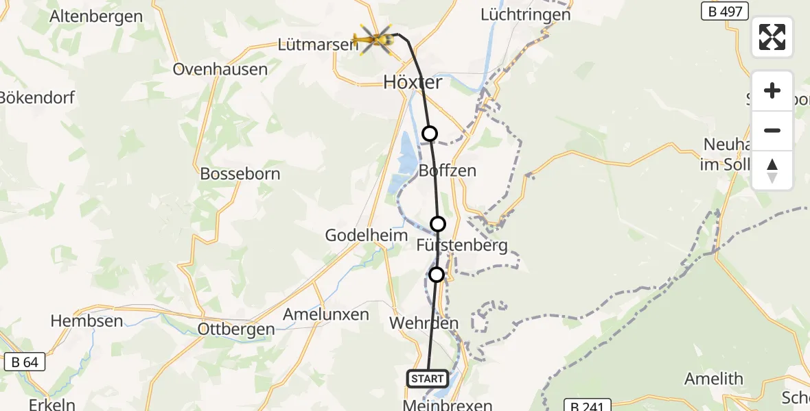 Flugroute Rettungshubschrauber Beverungen - Höxter, 30 Oktober 2026, 13:33