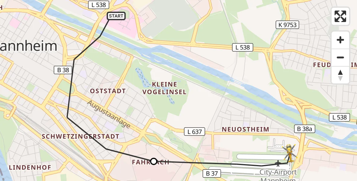 Flugroute Rettungshubschrauber Mannheim - Mannheim-City Flughafen, 30 Oktober 2026, 13:33