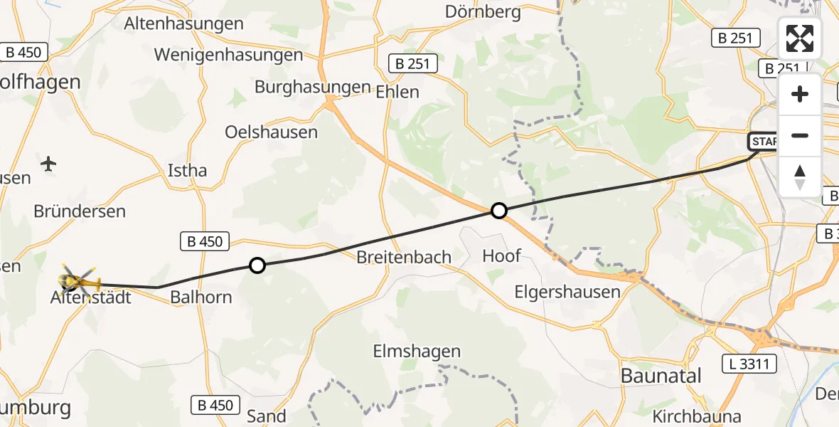 Flugroute Rettungshubschrauber Kassel - Naumburg, 30 Oktober 2026, 13:35