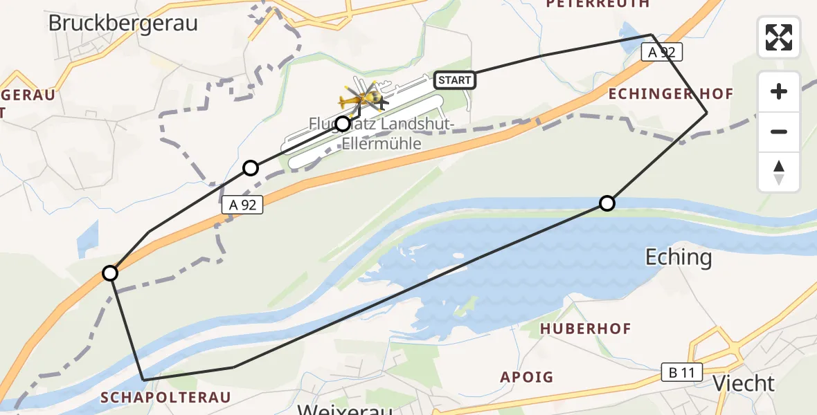 Flugroute Rettungshubschrauber Landshut - Landshut Flugplatz, 30 Oktober 2026, 13:36