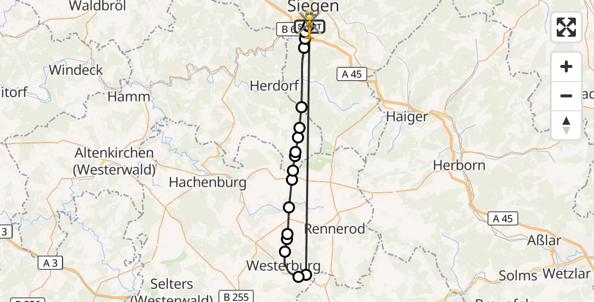 Flugroute Rettungshubschrauber Evangelisches Jung-Stilling Hospital - Evangelisches Jung-Stilling Hospital, 30 Oktober 2026, 13:37