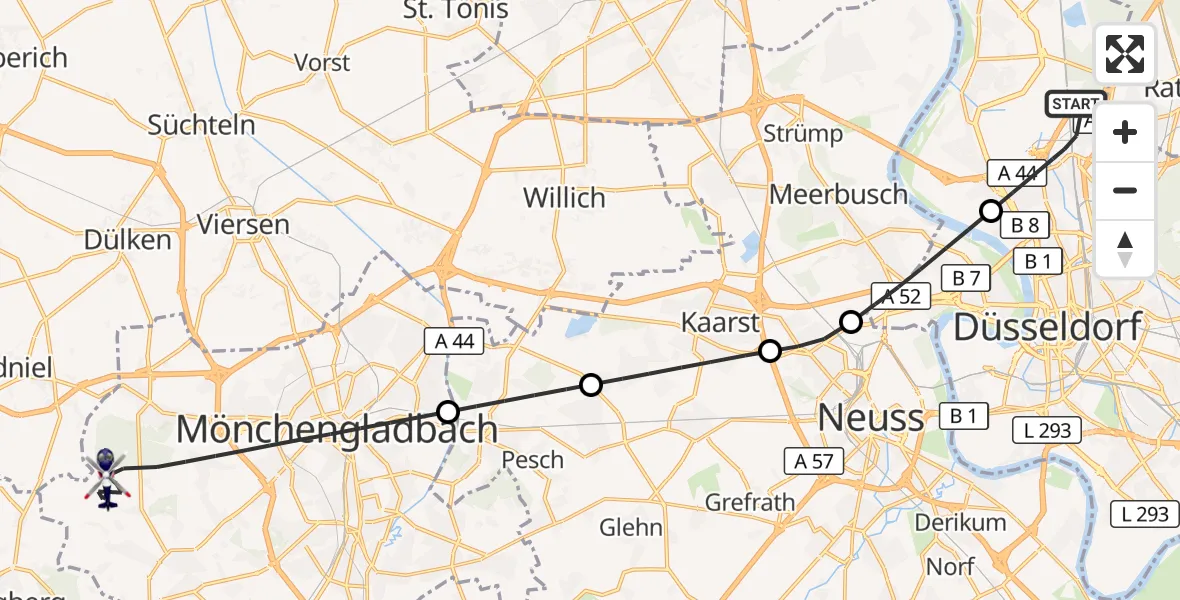 Flugroute Polizeihubschrauber Düsseldorf Flughafen - Mönchengladbach, 30 Oktober 2026, 13:41