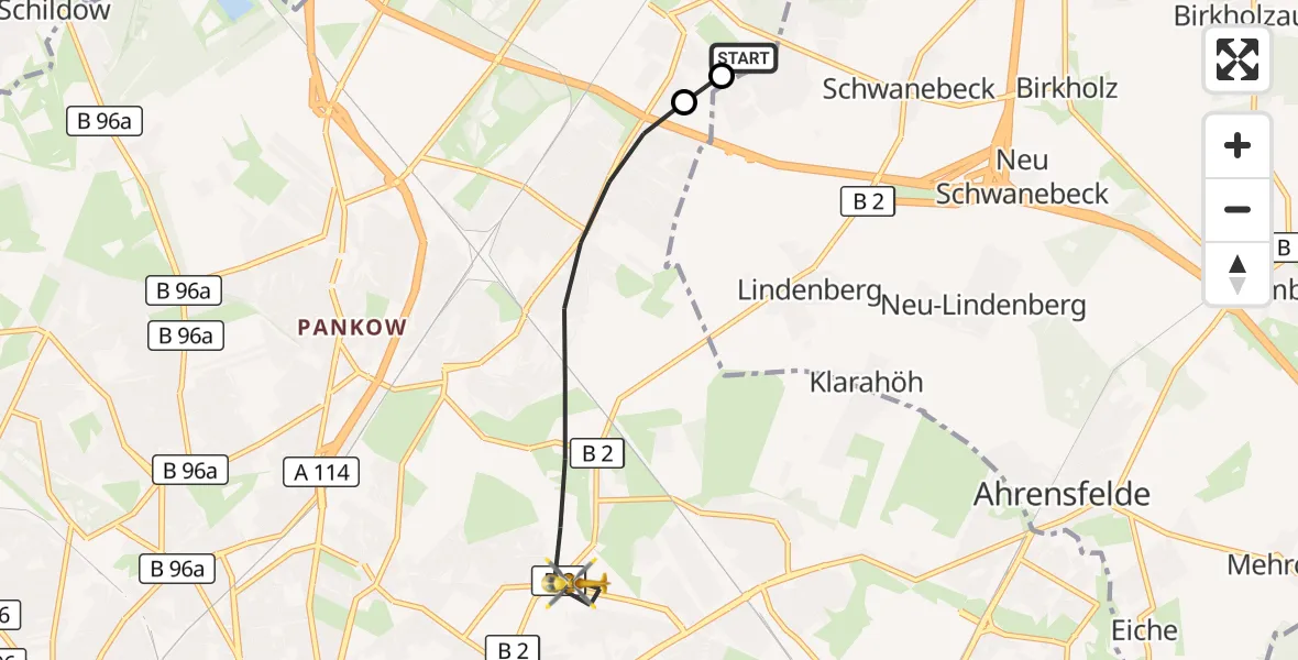 Flugroute Rettungshubschrauber Helios Clinic Berlin-Buch - Berlin, 30 Oktober 2026, 13:42