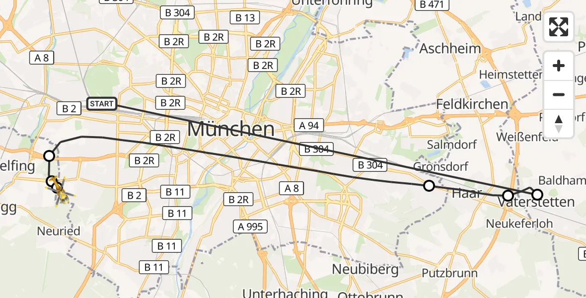 Flugroute Rettungshubschrauber München - DRF Air Rescue München Hubschrauberlandeplatz, 30 Oktober 2026, 13:43