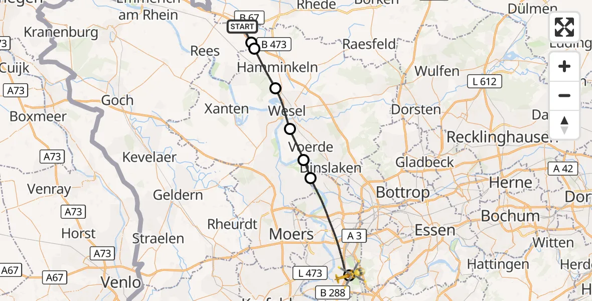 Flugroute Rettungshubschrauber Hamminkeln - Duisburg Air Rescue Hubschrauberlandeplatz (Christoph 9), 30 Oktober 2026, 13:49