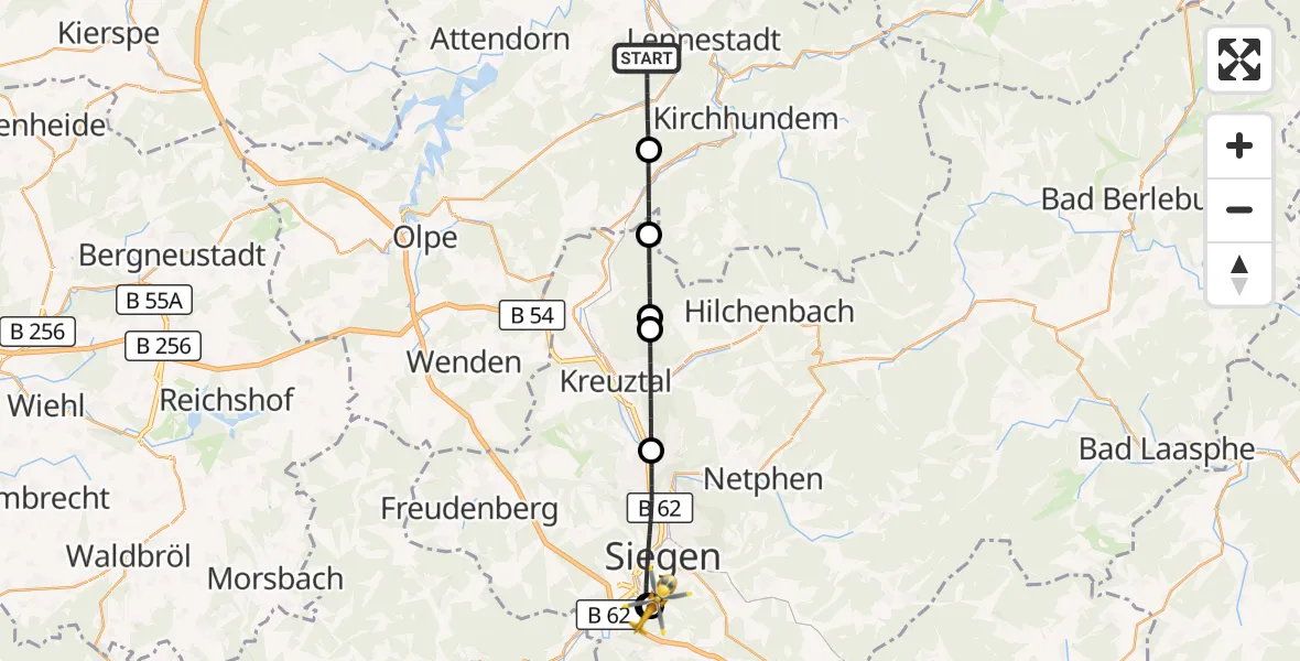 Flugroute Rettungshubschrauber Lennestadt - Evangelisches Jung-Stilling Hospital, 30 Oktober 2026, 13:56