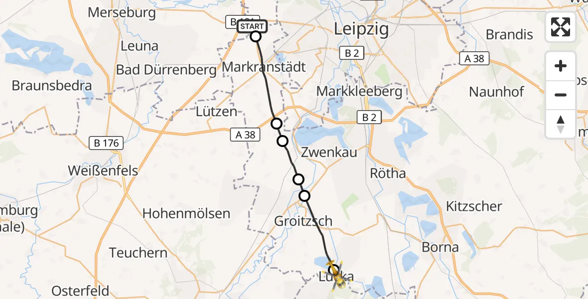 Flugroute Rettungshubschrauber Schkeuditz - Lucka, 30 Oktober 2026, 14:01