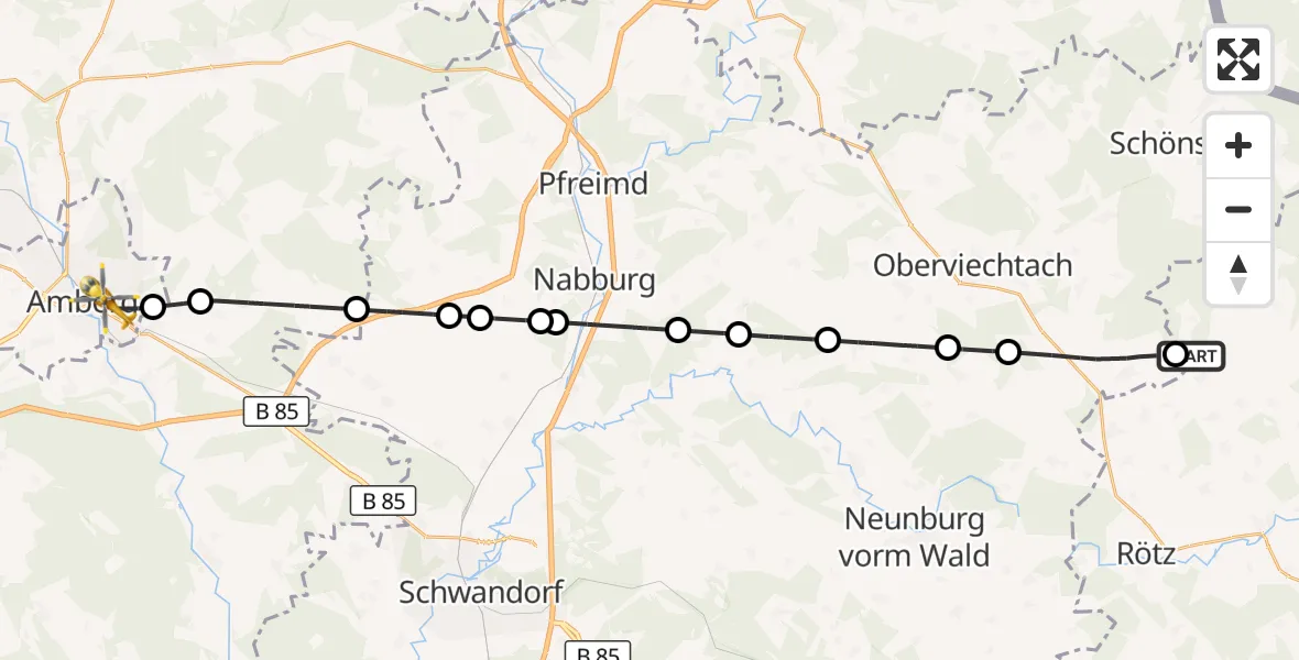 Flugroute Rettungshubschrauber Tiefenbach - Amberg, 30 Oktober 2026, 14:04