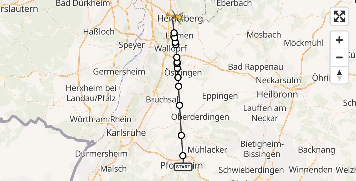 Flugroute Rettungshubschrauber Pforzheim - Heidelberg, 30 Oktober 2026, 14:05