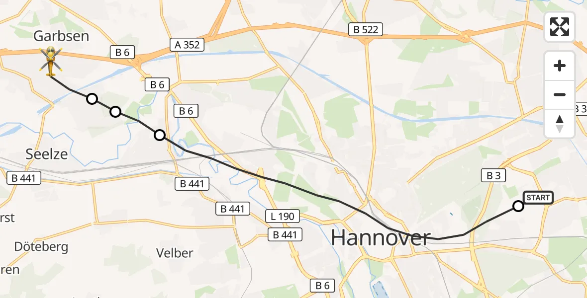 Flugroute Rettungshubschrauber Hannover Luftrettung Hubschrauberlandeplatz (Christoph 4) - Garbsen, 30 Oktober 2026, 14:09