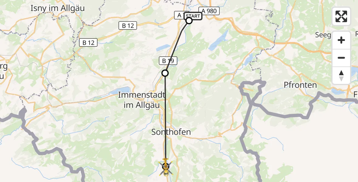Flugroute Rettungshubschrauber Sulzberg - Fischen i.Allgäu, 30 Oktober 2026, 14:17