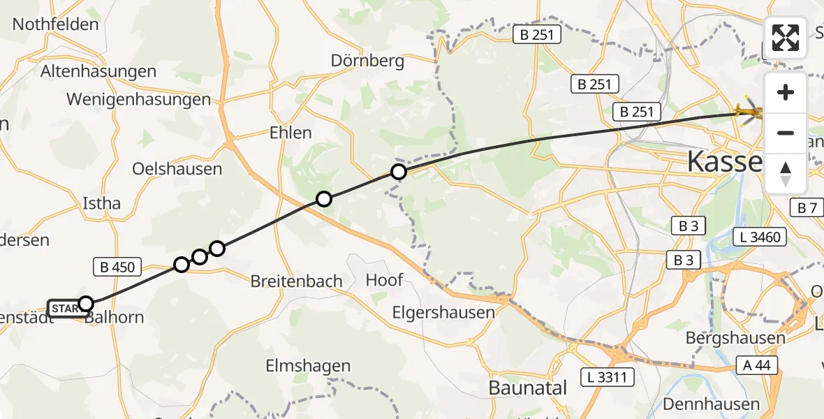 Flugroute Rettungshubschrauber Naumburg - Kassel, 30 Oktober 2026, 14:32