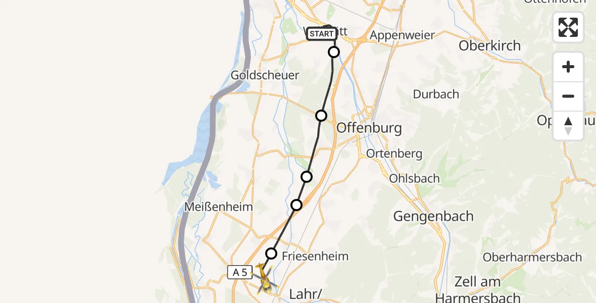 Flugroute Rettungshubschrauber Willstätt - Lahr Flughafen, 30 Oktober 2026, 14:33