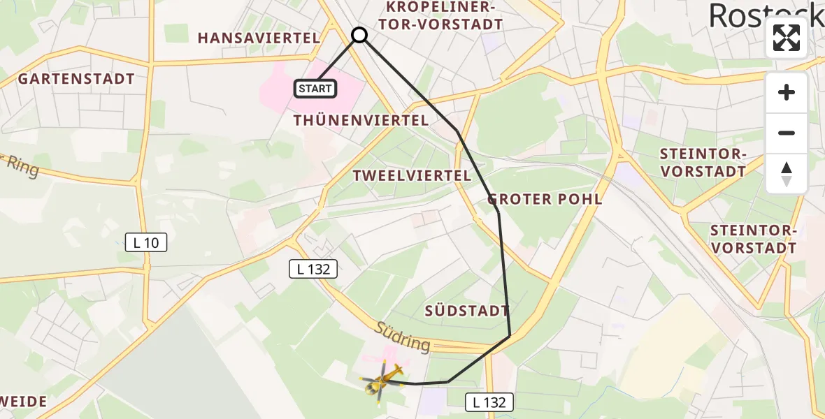 Flugroute Rettungshubschrauber Rostock University Hubschrauberlandeplatz - Rostock, 30 Oktober 2026, 14:49