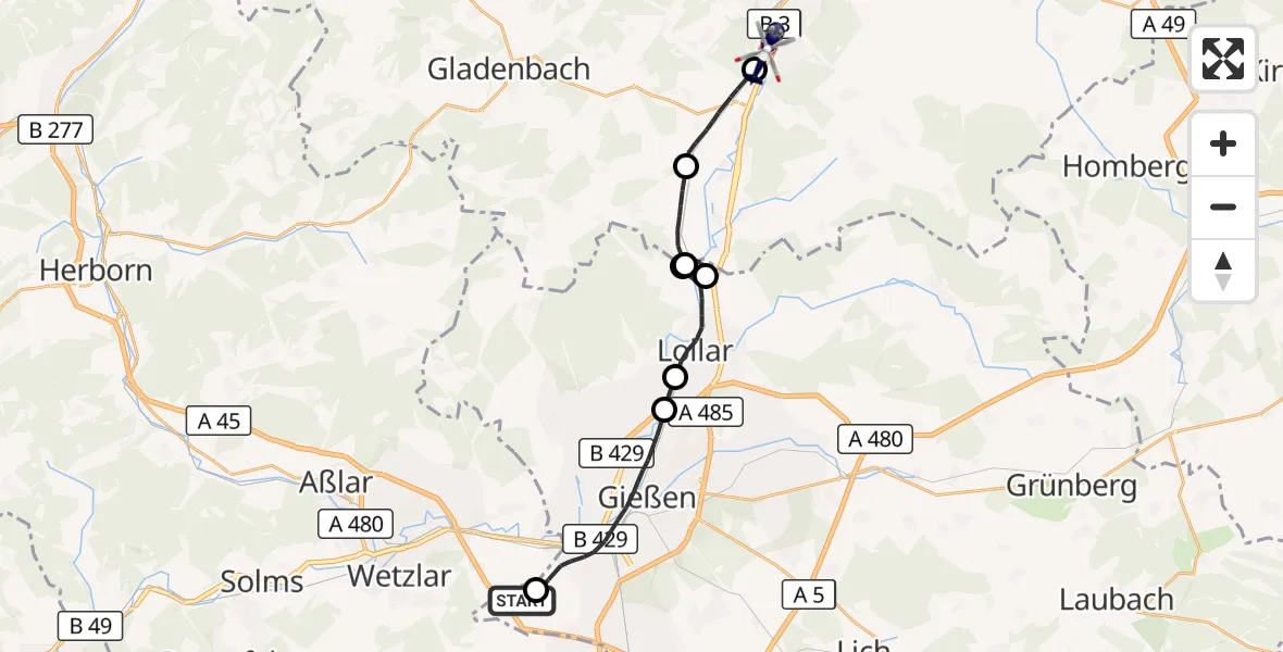 Flugroute Polizeihubschrauber Gießen-Lützellinden Flugplatz - Marburg, 30 Oktober 2026, 14:53