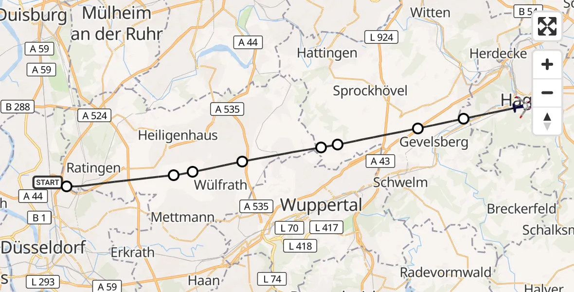 Flugroute Polizeihubschrauber Düsseldorf Flughafen - Hagen, 30 Oktober 2026, 14:57