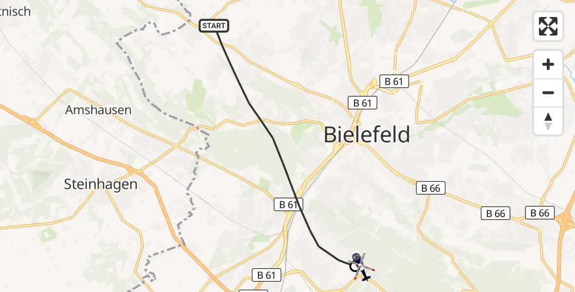 Flugroute Polizeihubschrauber Bielefeld - Luftrettungszentrum Bielefeld, 30 Oktober 2026, 14:58