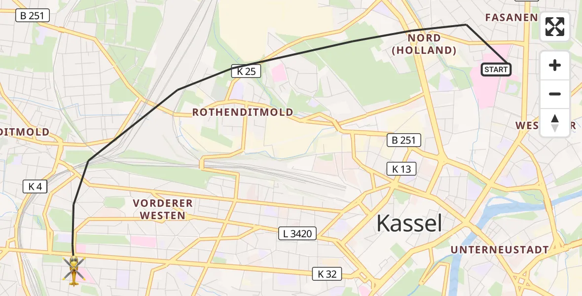 Flugroute Rettungshubschrauber Kassel - Kassel, 30 Oktober 2026, 15:03