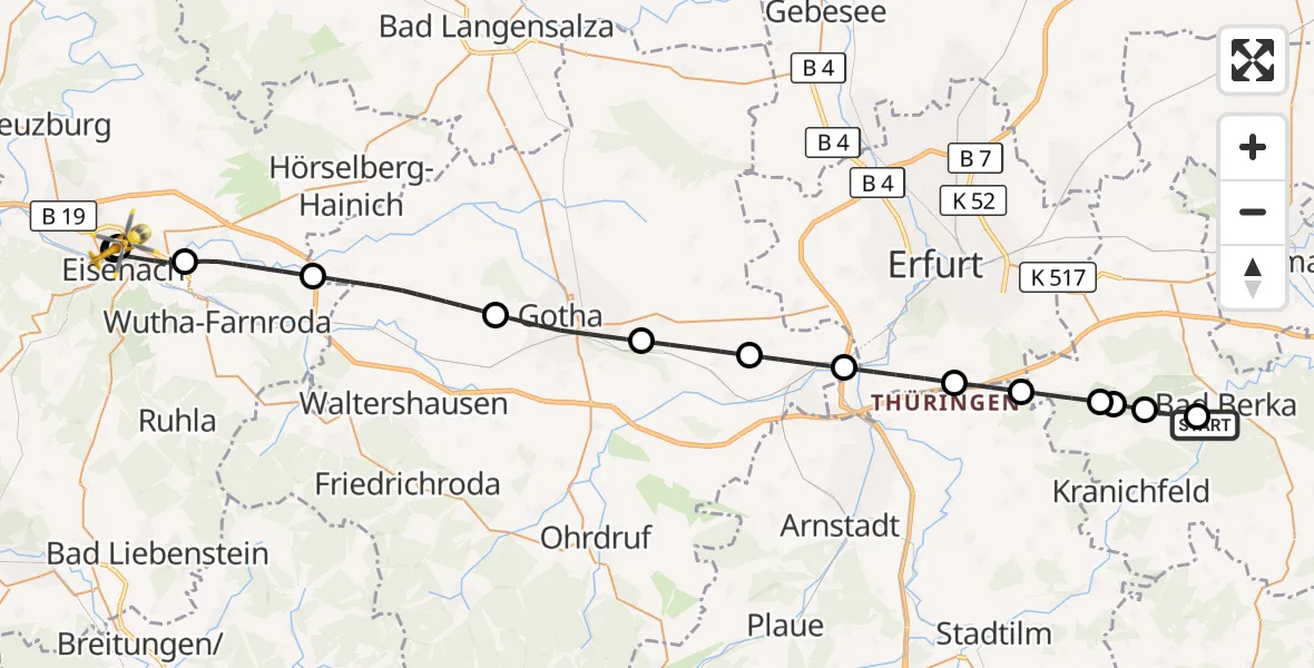 Flugroute Rettungshubschrauber Bad Berka Central Hospital - Sankt Georg Hospital Eisenach, 30 Oktober 2026, 16:29