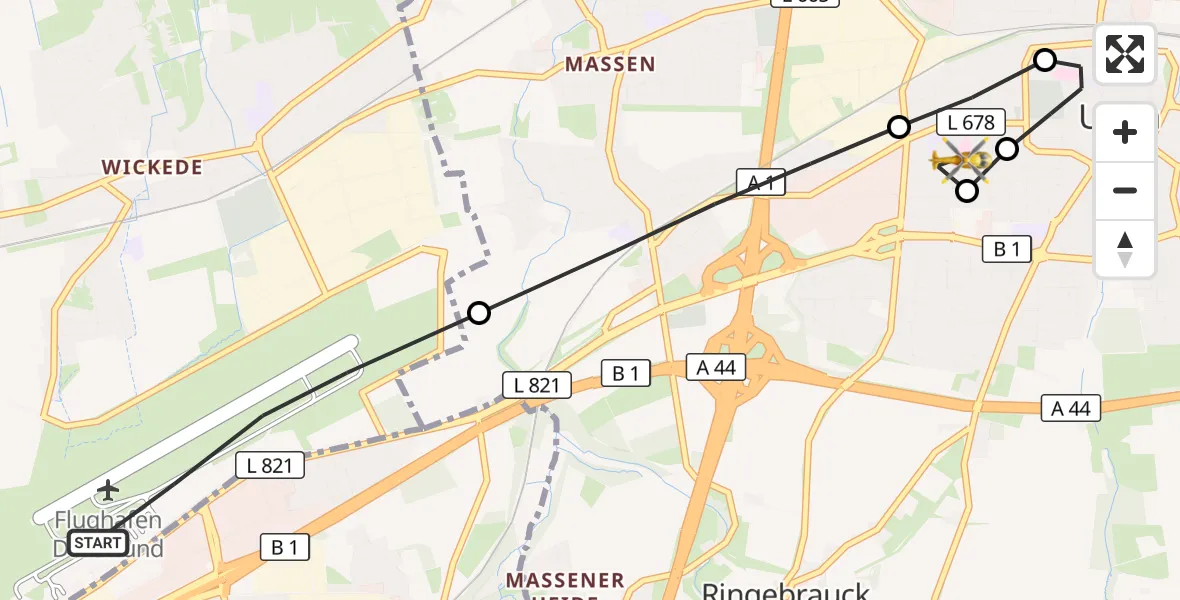 Flugroute Rettungshubschrauber Dortmund Flughafen - Christian Hospital Unna West, 30 Oktober 2026, 16:30