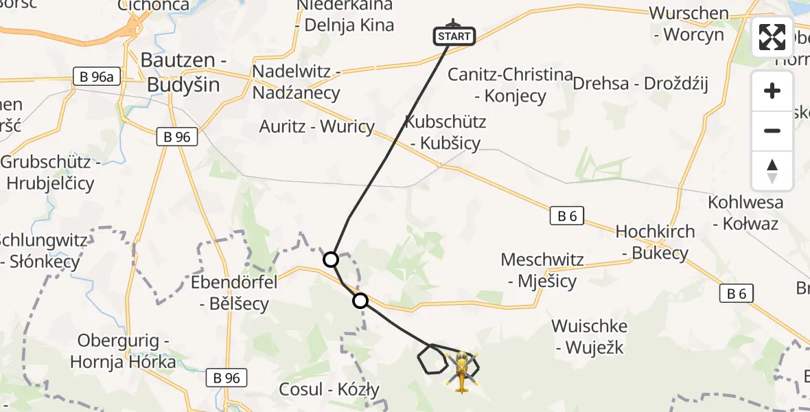 Flugroute Rettungshubschrauber Kubschütz - Kubschütz, 30 Oktober 2026, 16:30