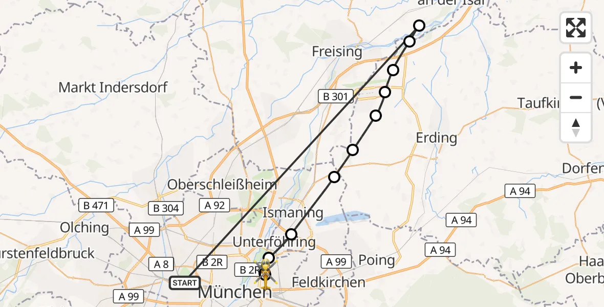 Flugroute Rettungshubschrauber München - München Bogenhausen Hospital, 30 Oktober 2026, 16:30