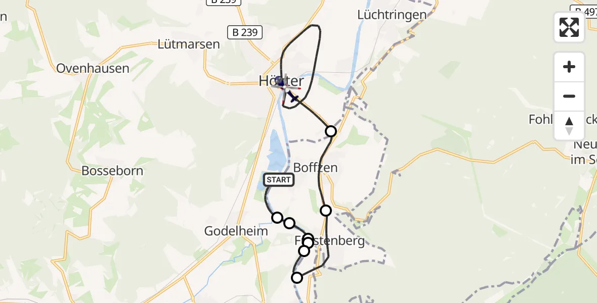 Flugroute Polizeihubschrauber Höxter - Höxter, 30 Oktober 2026, 16:33