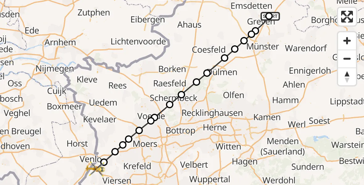 Flugroute Ambulanzhubschrauber Christoph  Westfalen-ADAC - Nettetal, 30 Oktober 2026, 16:50