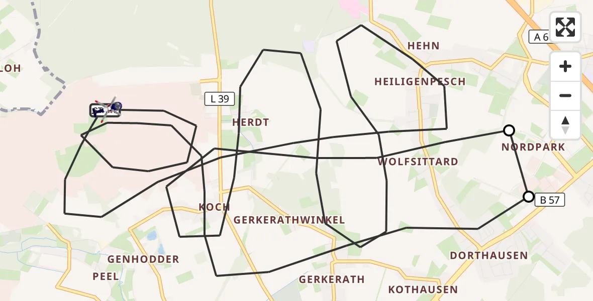 Flugroute Polizeihubschrauber Mönchengladbach - Mönchengladbach, 30 Oktober 2026, 16:54