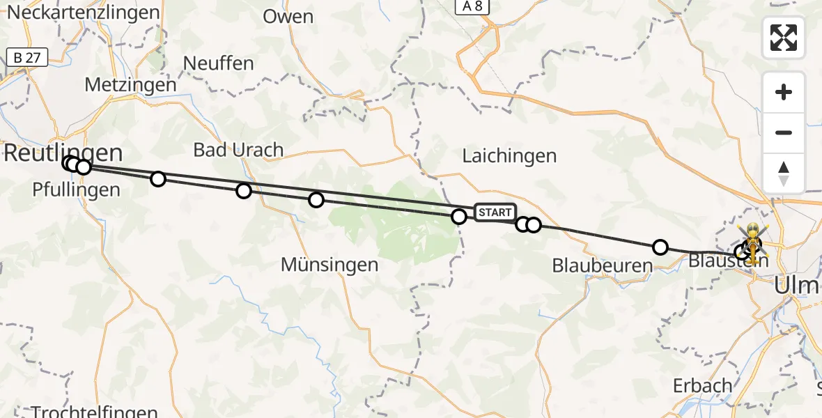 Flugroute Rettungshubschrauber Heroldstatt - ADAC Air Rescue Station Ulm (Christoph 22), 30 Oktober 2026, 16:56