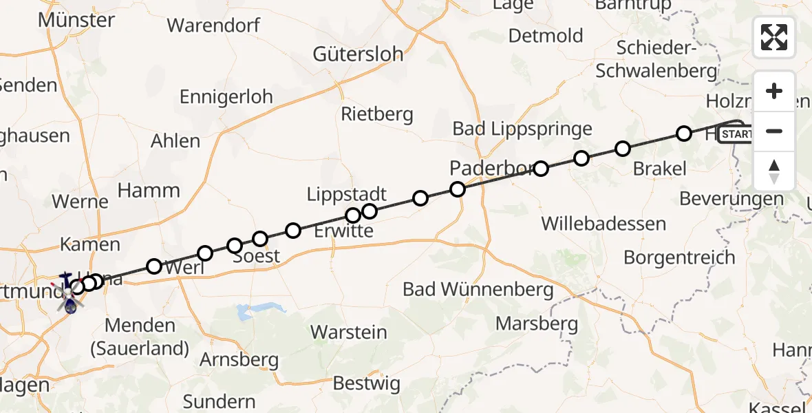 Flugroute Polizeihubschrauber Höxter - Dortmund Flughafen, 30 Oktober 2026, 16:59