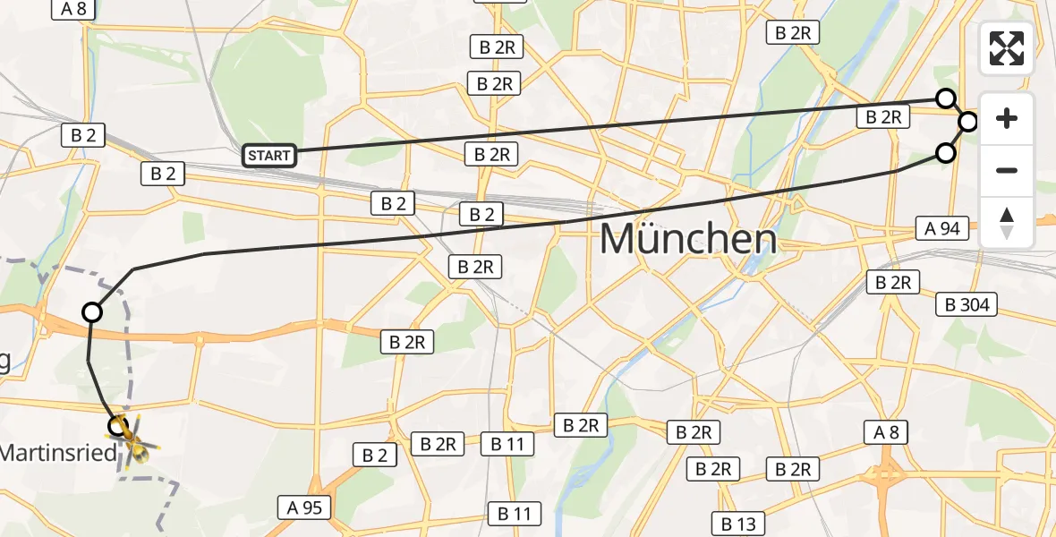Flugroute Rettungshubschrauber München - DRF Air Rescue München Hubschrauberlandeplatz, 30 Oktober 2026, 17:05