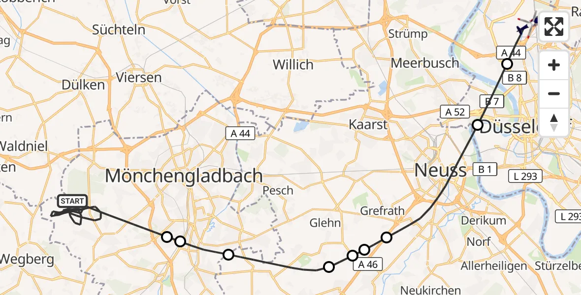 Flugroute Polizeihubschrauber Mönchengladbach - Düsseldorf Flughafen, 30 Oktober 2026, 17:12