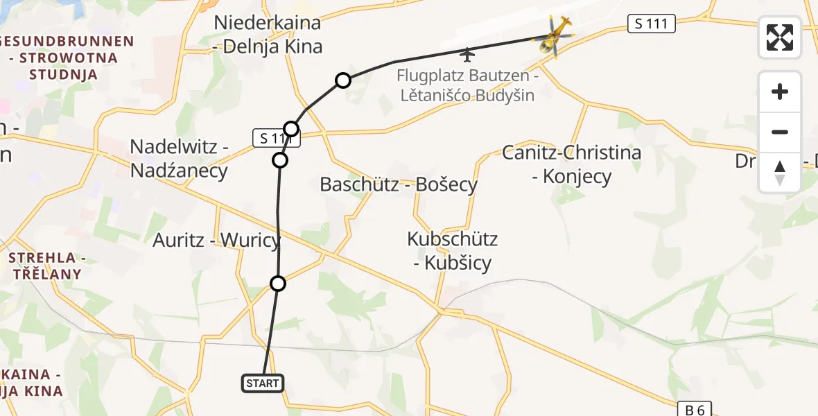 Flugroute Rettungshubschrauber Kubschütz - Bautzen Flugplatz, 30 Oktober 2026, 17:44