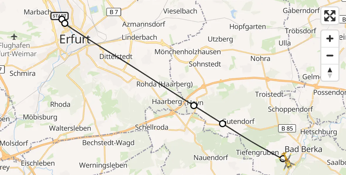 Flugroute Rettungshubschrauber Helios Clinic Erfurt - DRF Rettungsstation Bad Berka Hubschrauberlandeplatz, 30 Oktober 2026, 17:51