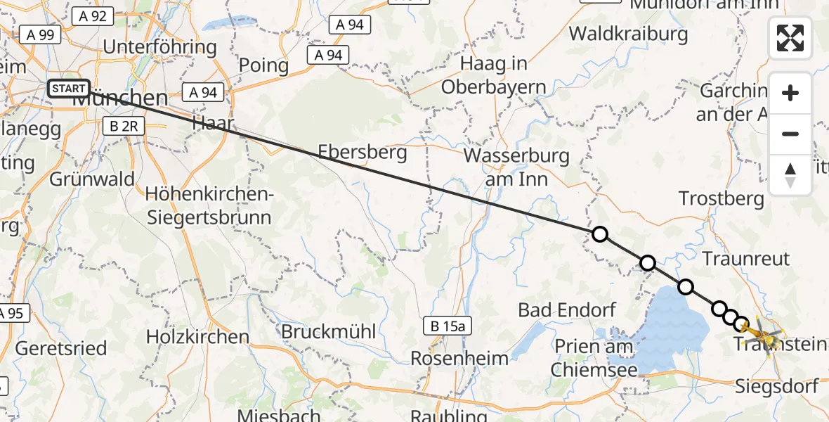 Flugroute Rettungshubschrauber München - Traunstein, 30 Oktober 2026, 18:36
