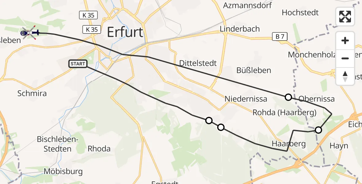 Flugroute Polizeihubschrauber Erfurt - Erfurt-Weimar Flughafen, 30 Oktober 2026, 19:07