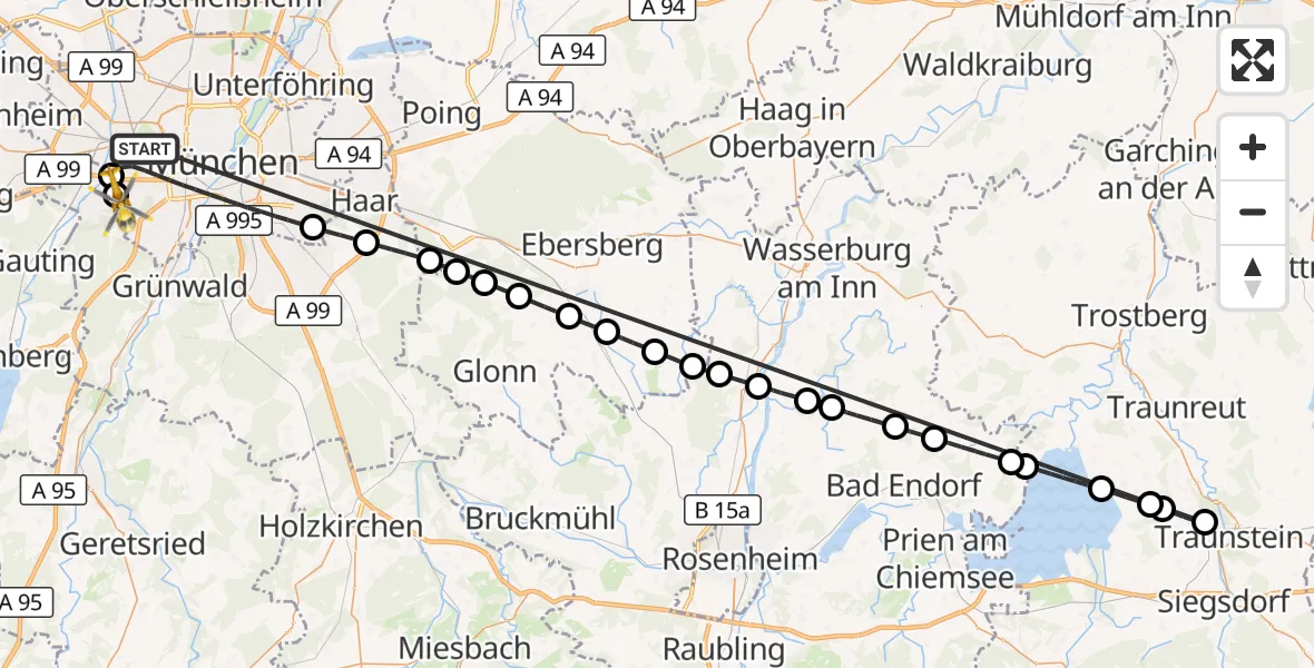 Flugroute Rettungshubschrauber München - DRF Air Rescue München Hubschrauberlandeplatz, 30 Oktober 2026, 19:17