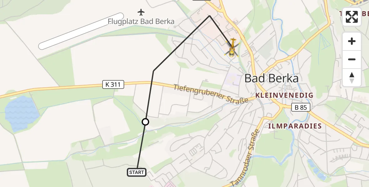 Flugroute Rettungshubschrauber Bad Berka Central Hospital - Bad Berka, 30 Oktober 2026, 19:23