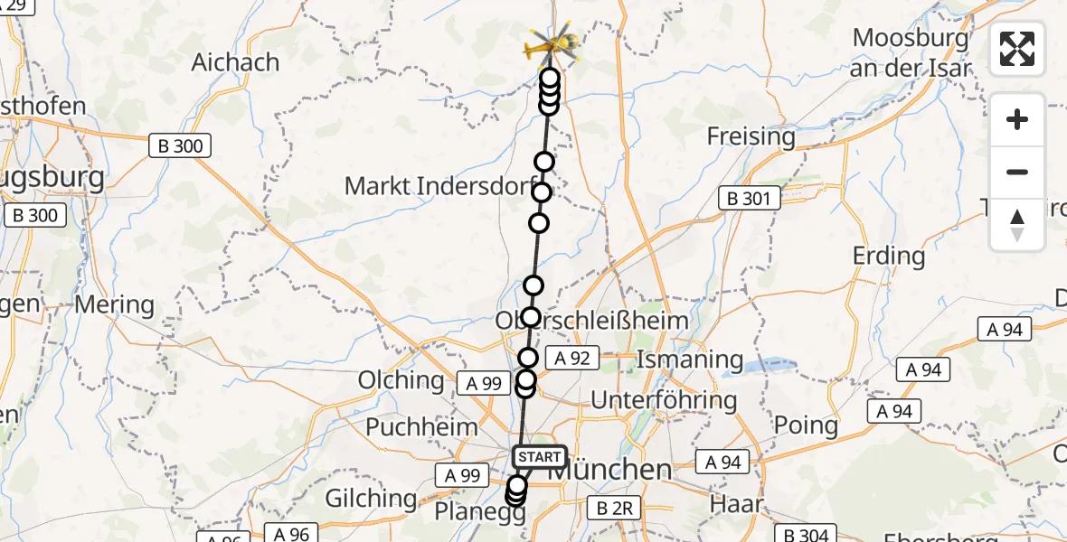Flugroute Rettungshubschrauber München - Reichertshausen, 30 Oktober 2026, 21:48