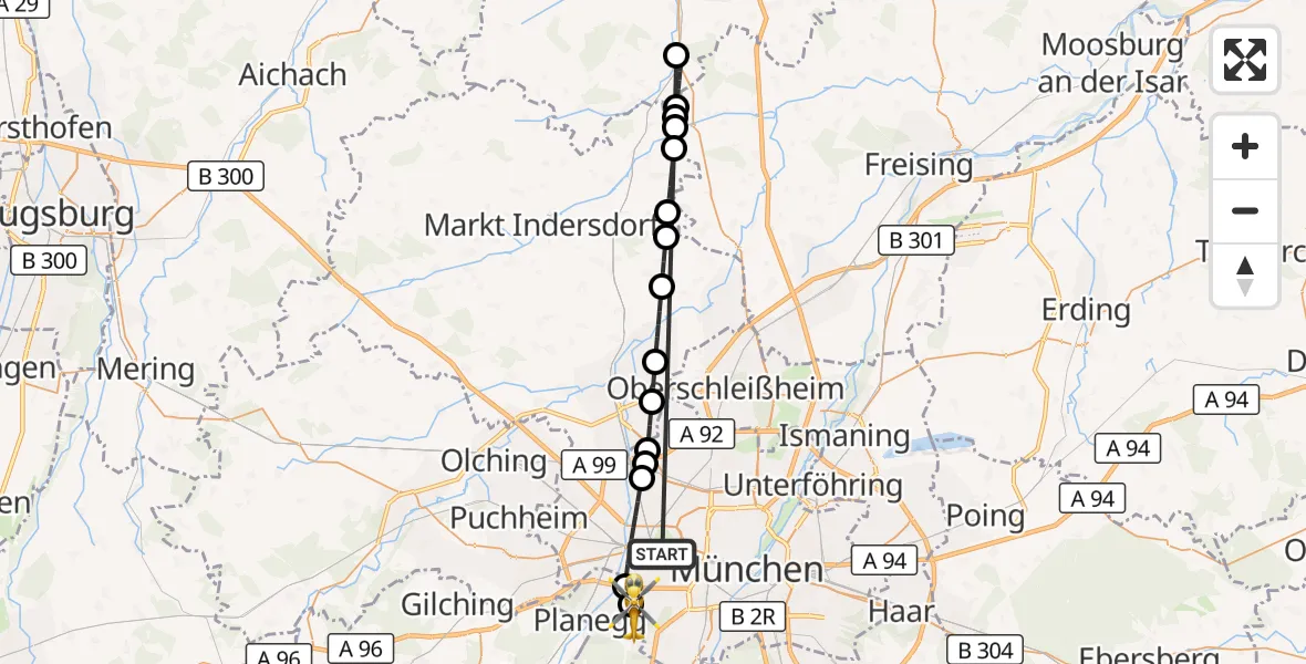 Flugroute Rettungshubschrauber München - DRF Air Rescue München Hubschrauberlandeplatz, 30 Oktober 2026, 22:47