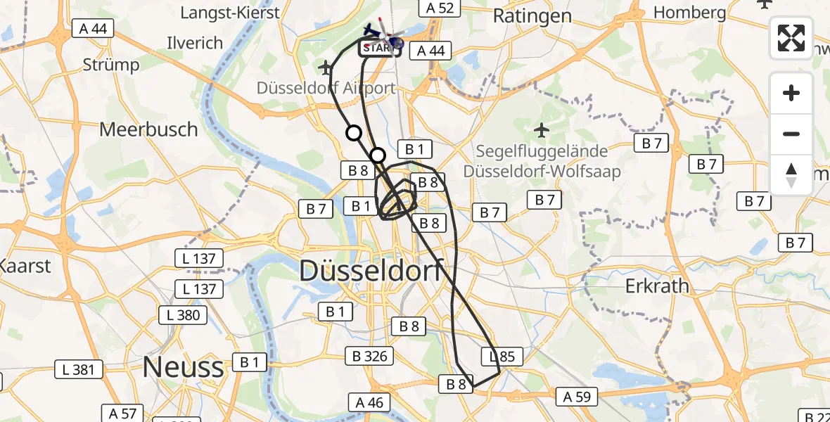 Flugroute Polizeihubschrauber Düsseldorf Flughafen - Düsseldorf Flughafen, 30 Oktober 2026, 22:59