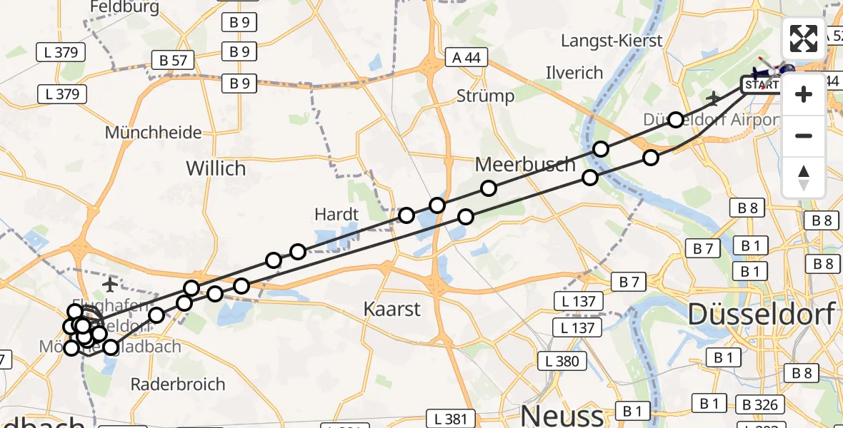 Flugroute Polizeihubschrauber Düsseldorf Flughafen - Düsseldorf Flughafen, 31 Oktober 2026, 00:44