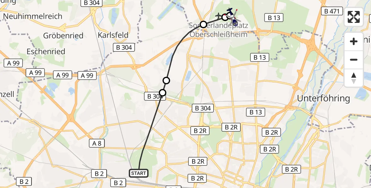 Flugroute Polizeihubschrauber München - Oberschleissheim Hubschrauberlandeplatz, 31 Oktober 2026, 03:24