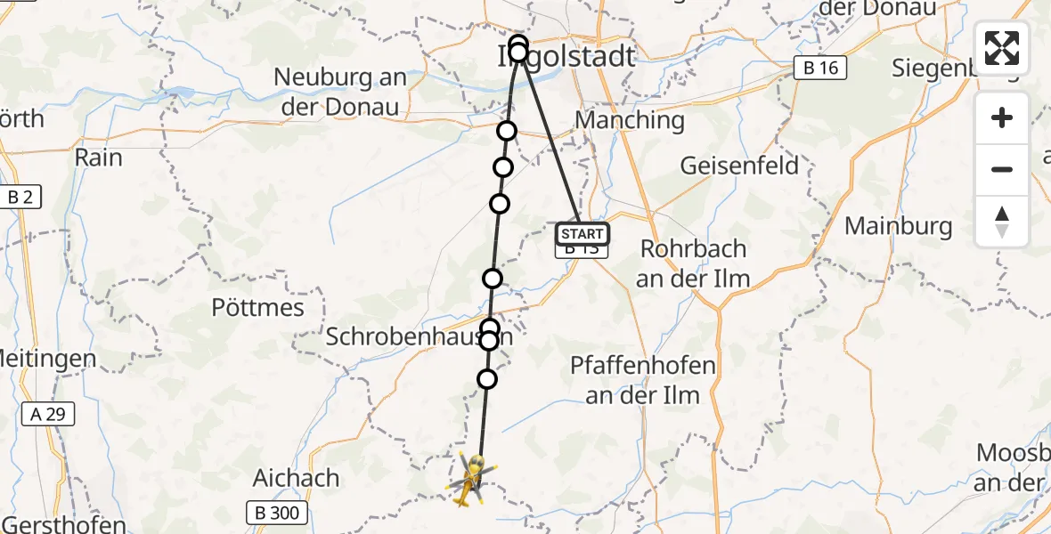 Flugroute Rettungshubschrauber Reichertshofen - Gerolsbach, 31 Oktober 2026, 06:16