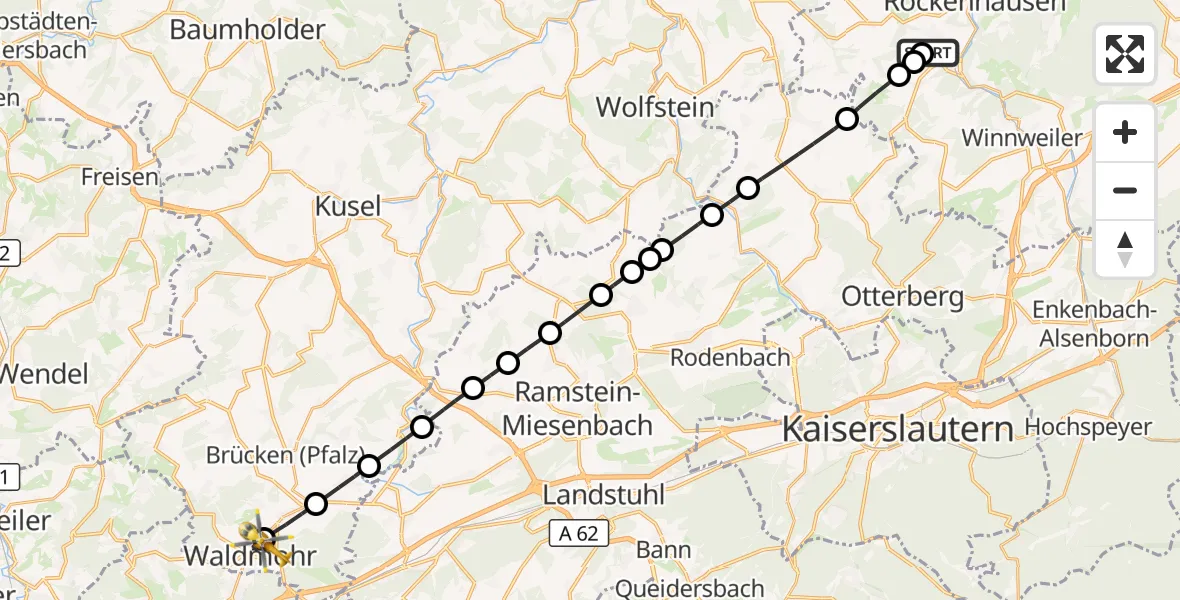 Flugroute Rettungshubschrauber Imsweiler UL - Waldmohr, 31 Oktober 2026, 06:17