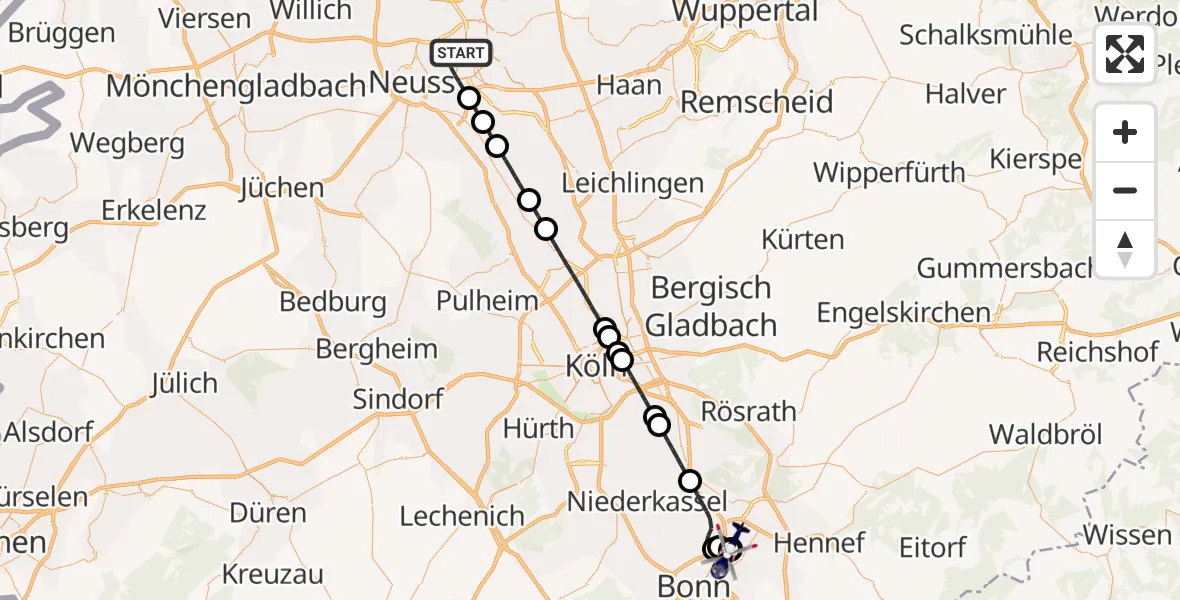Flugroute Polizeihubschrauber Düsseldorf - Sankt Augustin, 31 Oktober 2026, 06:30