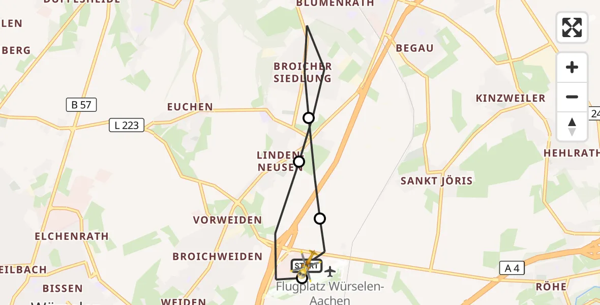 Flugroute Rettungshubschrauber Aachen-Merzbrück Flughafen - Aachen-Merzbrück Flughafen, 31 Oktober 2026, 07:01